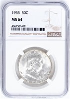 Coin 1955 U.S. Franklin Half Dollar NGC MS64