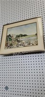 Metal frame signed watercolor Riverside print,