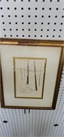 Vintage golden framed signed Forest bird print by