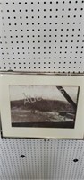 Metal frame matted Field & Farm house scene,