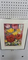 Metal frame matted watercolor flower signed by