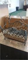 Ornate metal framed woven magazine rack, 11 X 16