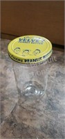 Vintage creamy velvet peanut butter jar with lid,
