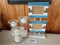 Candle holder trio, frame and puzzle art