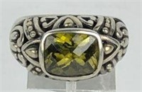 Sterling Ring with Checkerboard Cut Peridot
