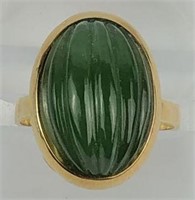 14K Yellow Gold Ring with Carved Jade Stone