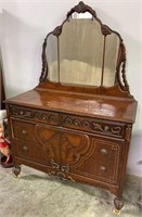 Antique 4-Drawer Dresser with Relief Carving &