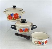 Floral Enameled Cookware, Lot of 3