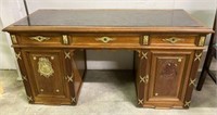 Ornate 3-Drawer Desk with Stone Inset Top