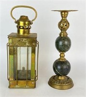 Brass Lantern & Candlestick with Stone