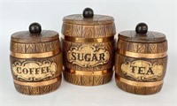 Barrel Canisters with Copper Bands- Coffee, Sugar