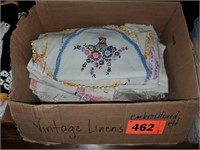 BOX OF VTG. EMBROIDERED LINENS