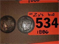 2 X'S BID 1886 MORGAN SILVER DOLLARS