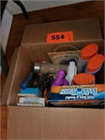 BOX OF PET RELATED ITEMS- SHAMPOO'S TOYS