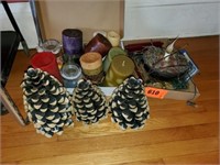 CANDLES- DECORATIVE PINE CONES- & RELATED