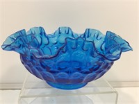 Colonial Blue Thumbprint Pattern Art Glass 8in.