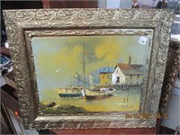Signed Morgan Oil on Canvas Harbor Scene