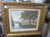 Signed Oil on Canvas Wallfall Dam Scene