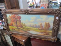 Lg. Signed L. Watts Meadow Scene  Oil on Canvas Pi
