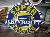 Porcelain Chevrolet Super Service Sign-30 in. wide