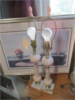Pr. of Frosted Painted Boudoir Lamps w/Pink Finial