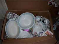 BOX WITH IRONSTONE DISH SET