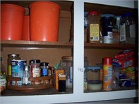 CONTENTS OF CABINETS FOOD, BOWLS AND EGG PLATE