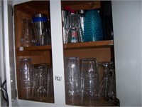 CONTENTS OF CABINETS GLASSWARE AND MORE