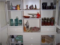 CONTENTS OF CABINET & 3 OIL LAMPS