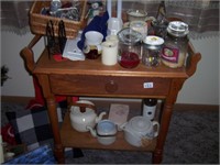 WOOD WASH STAND AND CONTENTS