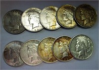 Lot of 10 1922 Circulated Peace Silver Dollars