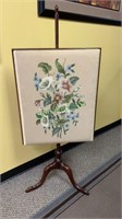 Needlepoint fireplace screen stand - very