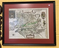 Framed copy of an antique map of Virginia which