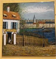 Oil painting on canvas - European river scene,