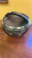 Black clay basket bowl - southwest, American