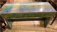 Hand painted decorated bench with a Plexiglass