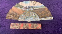 Antique hand painted fan signed lower right J