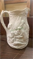 Large vintage unglazed ceramic pitcher -Arab scene