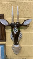Large carved wood antelope wall mask - looks