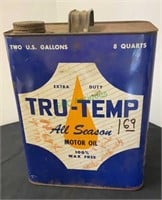 Vintage Tru-Temp Motor Oil can - 2 gallons(1178)