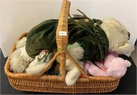 Vintage handled basket with 9TY Beanie Babies,