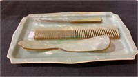 Vintage vanity products - comb, shoehorn, tray.