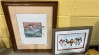 Framed under glass bird prints and a style of