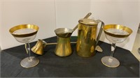 Mixed lot - copper pitcher, two ladles, two gilded