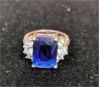 Lab-created sapphire 925 silver cocktail ring