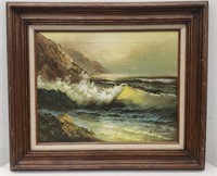 Signed & framed oil on canvas coastal seascape