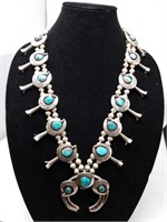 Navajo silver & turquoise squash blossom necklace