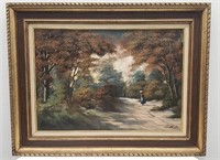 Framed, signed oil on canvas landscape with figure
