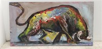 Signed oil on canvas bull