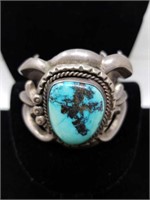 Navajo sand-cast silver & turquoise bracelet